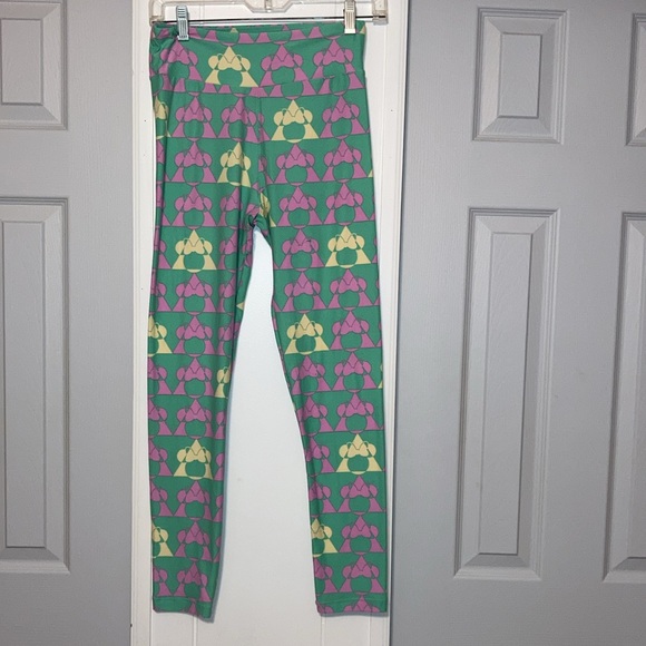 Lularoe Disney Leggings Green Pink Yellow Polyester & Spandex One Size - Picture 2 of 14